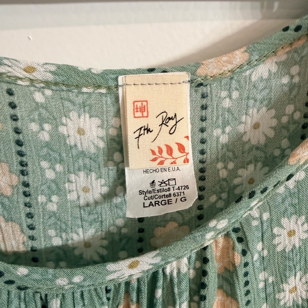 Fifth Ray Green Floral Tiered Tank Boho - Picture 6 of 8
